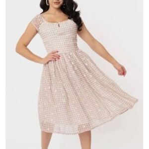 NEW Unique Vintage Magnolia Place Gingham Daisy Applique Dress Large RETRO Women
